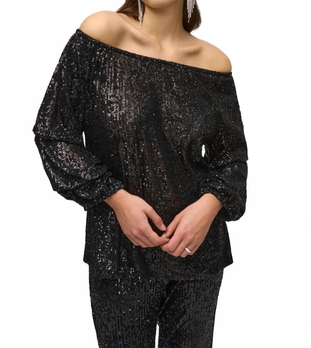 NEW JOSEPH RIBKOFF sequin puff top in black